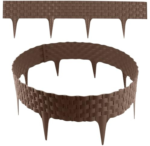 Aquagart Rasenkante Rattanoptik I 3,2m I Kunststoff Beeteinfassung für Beet-& Rasenabgrenzungen I Flexible Beetumrandung für runde & eckige Formen I für Gartenflächen & Deko (Braun)