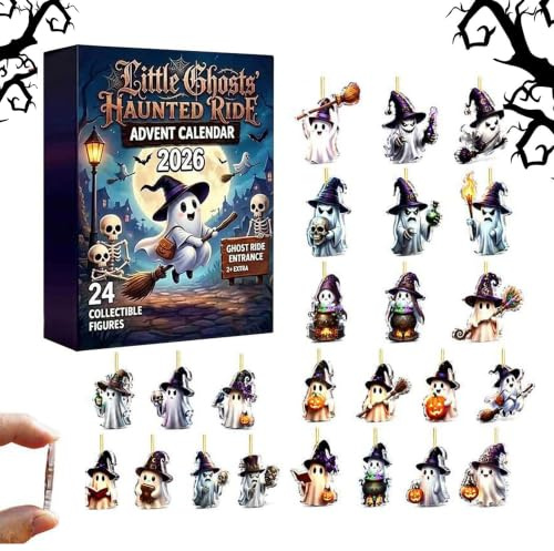 Halloween-Adventskalender 2026–24 Tage, Geister-Countdown-Kalender mit 2D-Acryl-Gruselornamenten, niedliches Spielzeug zum Aufhängen, Geschenke für Kinder, Familie, Klassenzimmer, Kamin, Tür, Urlaub