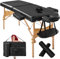 tectake Massageliege 2 Zonen, Massageliege klappbar, Massagetisch mit 7,5cm Polsterung, Mobile Massageliege, Kopf- und Armstütze, Massagebank mit Holzfüßen, 2 Lagerrungsrollen, Tragetasche - schwarz