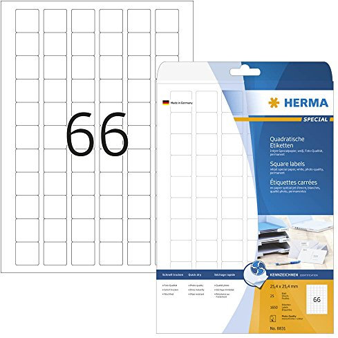 1.650 HERMA 8831 Inkjet - Etiketten / weiß / 25,4 x 25,4 mm