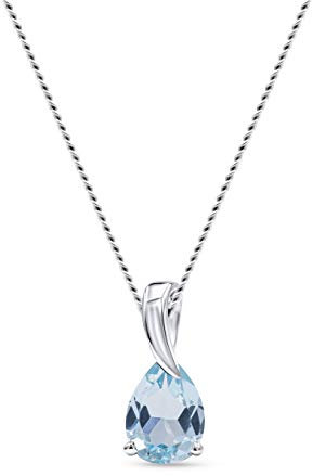 MIORE Kette Damen Halskette mit Tropfen Anhänger Edelstein/Geburtsstein Topas in blau Kette aus Weißgold 9 Karat / 375 Gold Halsschmuck 45 cm lang