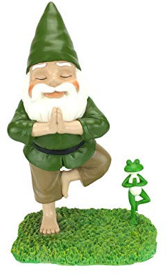 GlitZGlam Zen-Zwerg und Zen-Frosch - Baumpose - Ruhe und Frieden für Ihren Feengarten und Ihre Gartenzwerge 27,94 cm große Miniaturzwergenfigur