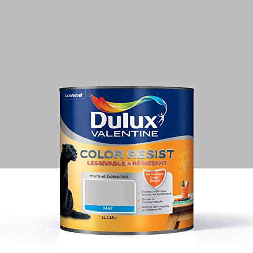 Peinture Color Resist Dulux Valentine - Lessivable et resistante pour Murs & Boiseries - aspect Mat Gris Ciment 1 L - Dulux Valentine