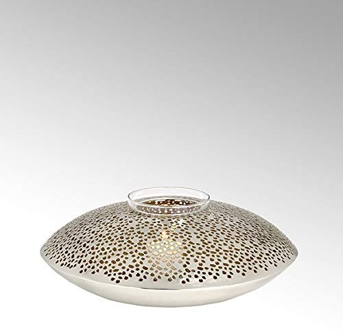 Lambert Jadida Wind Luz Hierro Perforado niquelado/Oro Redondo pequeño H 9 cm, D 26 cm con Vaso de Cristal, para Velas de té 40914