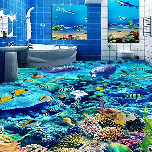 Benutzerdefinierte Größe 3D Fototapete Unterwasserwelt Bodenbelag PVC Badezimmer 3D Raum Boden Dekoration Wandbild Vinyl Tapete Wohnkultur, 200 * 140 cm