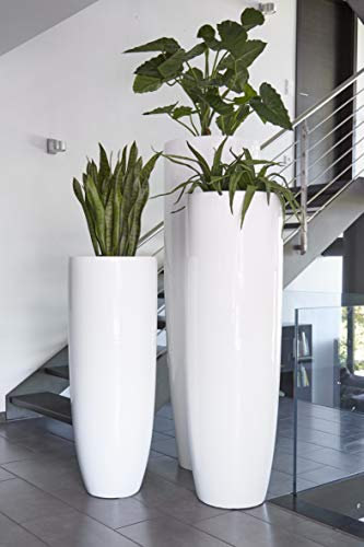 XXL Pflanzvase/Pflanzkübel – Hochwertig & Modern - Fiberglas - Mit Einsatz – Indoor & Outdoor – Garten Vase/Kübel - Wetterbeständig & Frostsicher (Höhe 185cm - Ø 55cm, Glänzend Weiß)