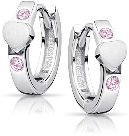 MATERIA Herz Ohrringe Mädchen Echt Silber 925 - Creolen Kinder rhodiniert mit rosa Zirkonia in Etui SO-391-Rosa