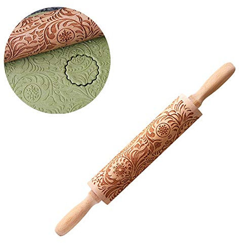 WXQY Mattarello in Legno, Inciso in Rilievo Stampa Mattarello Strumento di Cottura Durevole in Legno Utensili da Cucina Accessori per la Cottura