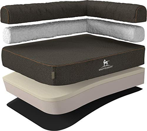 Knuffelwuff Orthopädisches Eck Hundebett Marlie aus Velours mit Handwebcharakter XXXL 140 x 100cm Lehne Rechts Schwarz - abnehmbarer Bezug - waschbar - für große, mittelgroße und kleine Hunde
