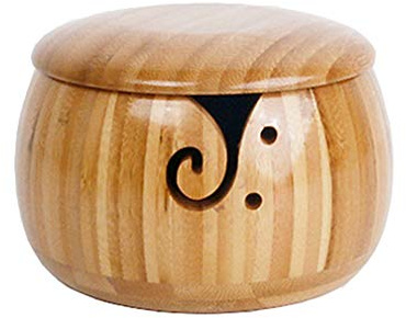 JasCherry Holz Garn Schüssel Holzschale Garn Aufbewahrung mit Deckel - Zubehör Organizer für Näh und Crochet Halterung - Handgefertigt Stricken Schalen mit Geschnitzte Löcher und gebohrte Löcher #2