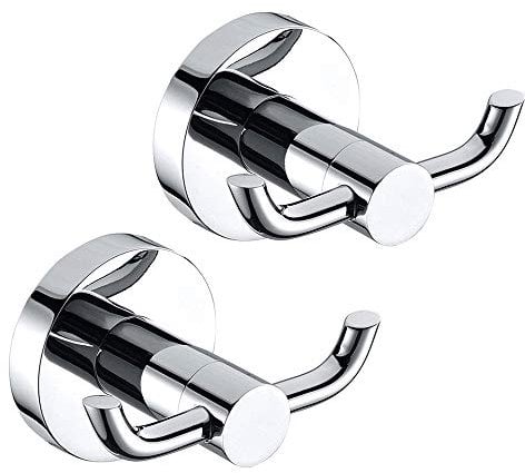 2PCS Towel Holder Hooks Stainless Steel Brass Chrome Double Door Hooks Heavy Duty for Bathroom Towel Kitchen Room