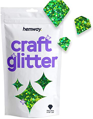 Hemway Craft Glitter - Diamond Shaped 50g Emerald Green Holographic | Metallic Sequin for Resin & Epoxy Crafts | Supplies for Tumblers, Cards, Jewellery, Candle, Hair, Face, Body & Nail Art