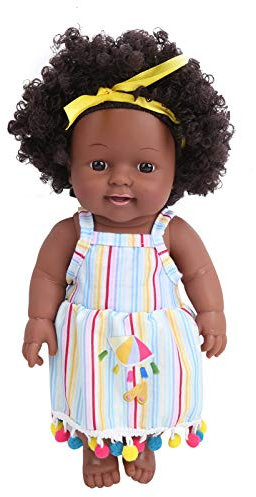 Zerodis Schwarze Haut Lockiges Haar Babypuppen 11,8 Zoll Realistische Mädchenpuppe Handgemachte Afroamerikanerpuppen Neugeborenes süßes Mädchen Lebensecht für Kinder ab 3 Jahren(Schwarz)