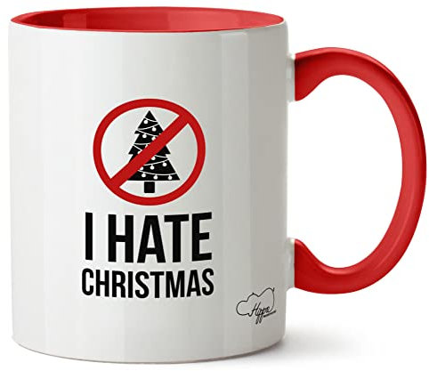 Hippowarehouse I Hate Christmas Anti Holiday Spirit Funny Sign Christmas Tree Announcement Printed Mug Various Colour Options Ceramic Cup Kitchenware 11oz