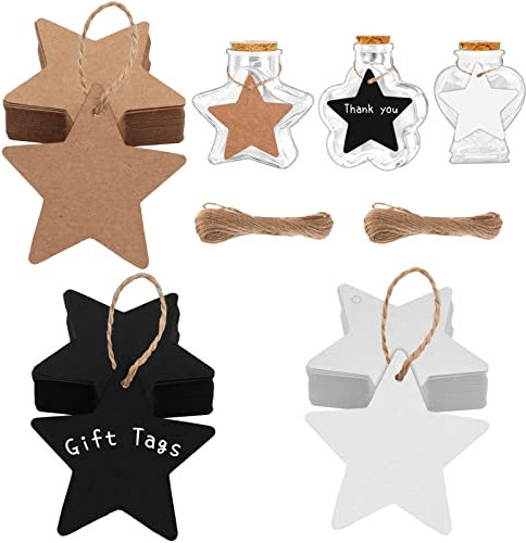 Geschenkanhänger Kraftpapier, 150 Stück Stern Geschenkanhänger, Geschenk Anhänger Kraftpapier Etiketten, Stern Anhänger Hochzeit mit 20m Jute Schnur, Geschenkanhänger Kraftpapier für DIY Bastel