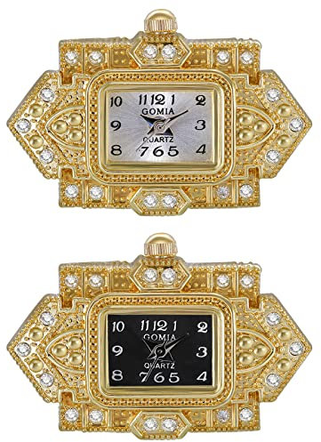 JewelryWe 2pcs Ringuhr Damen Fingeruhr Analog Quarz Retro Geschnitzt Blumen Strass Edelstahl Verstellbar Ring Uhr Fingerringuhr Uhrenring mit Rechteckig Zifferblatt Gold