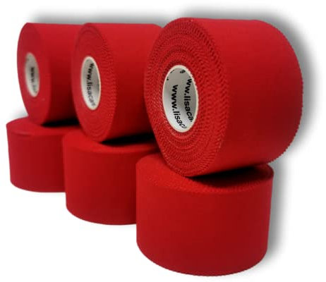 LisaCare Sport Tape - 6 Rollen 3,8cm breit - rote Sport Tapes - Fußball Tape - Athletic Tape - Tape Sporttape starker Halt & leicht zu reißen - für jede Sportart & div. Farben (6er-Set - rot)