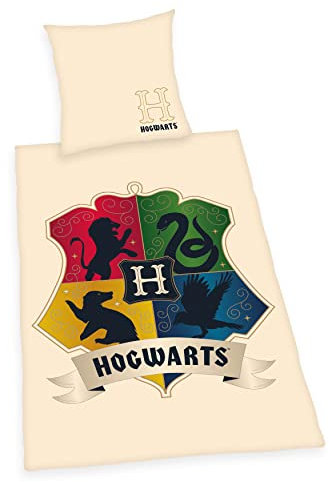 Herding Bettwäsche-Set Harry Potter, Kopfkissenbezug 80 x 80 cm, Bettbezug 135 x 200 cm, Mit leichtläufigem Reißverschluss, Baumwolle