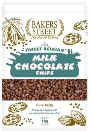 Bakers Street Finest Belgian Milk Chocolate Chips 500g - Premium Quality Chocolate for Baking, Desserts, Cookies, Cakes, Muffins, Cupcakes & Decorating
