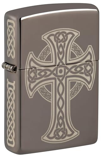Zippo Windproof Lighter, Celtic Cross Design – Black Ice, Laser Engraved (4-Sided) – Refillable, Reusable, Windproof Design – Comes in Gift Box – Made in USA