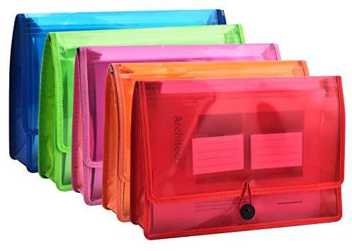 Fächermappe Dokumenten-Organizer mit elastischer Kordel und Knopfverschluss, Briefgröße, 7,1 cm Erweiterung, Brief A4, erweiterbarer Aktenordner für Zuhause, Schule, Büro, Organisation, 5 Stück