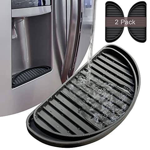 KindGa Refrigerator Drip Tray Catcher, Mini Fridge Drip Tray Protects Ice and Water Dispenser Pan,Fridge Spills Water Pad Catch Basin for Drainage 2 Pack (Semi-Circular,Black)