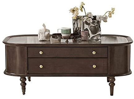 Moderner Couchtisch Retro-Holz-Couchtisch mit temporärer Glasplatte, rechteckiger Wohnzimmertisch, Mitteltisch mit 2 Schubladen und Universalrädern, einfache Montage Beistelltisch ( Color : Schwarz )