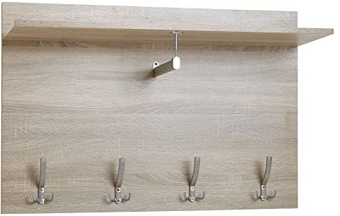 Wandgarderobe Sonoma Eiche 80x60x29,5 cm Design Flurgarderobe Holz | Hakenleiste Wandpaneel mit Ablage und Kleiderstange | Garderobe Wand | Garderobenleiste Flur
