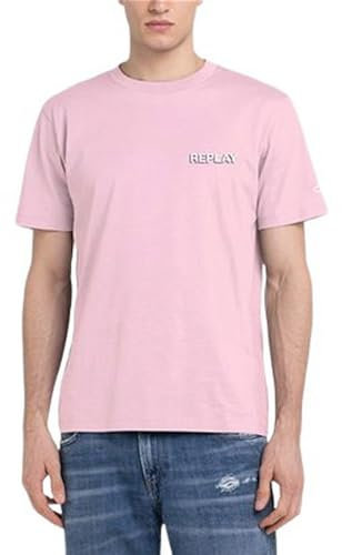 Replay Herren T-Shirt Kurzarm aus Baumwolle, Bubble Pink 066 (Rosa), S