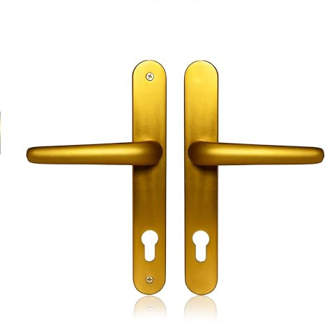 XFORT : Poignée de porte UROS en PVC et laiton satiné (PZ 92mm, 211mm distance entre les trous de vis, 243mm au total) Longue plaque arrière en aluminium, poignée de porte d'entrée en PVC