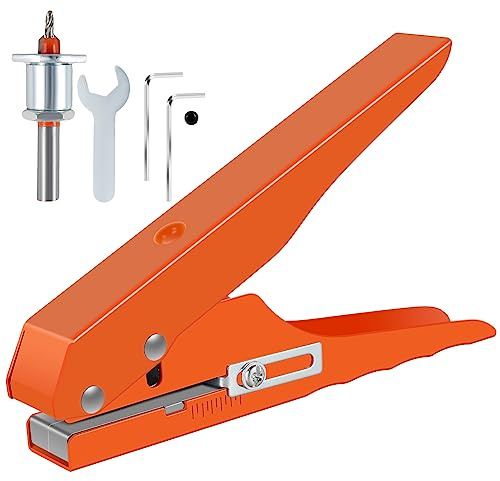 Single Hole Punch, 5/16 Inch Adjustable Screw Cover Hole Punch, Heavy Duty Hole Puncher, Edge Banding Punching Pliers with Limit Taper Drill Bit for Paper Cards, Hard Film, Thin Wood, PVC, Leather