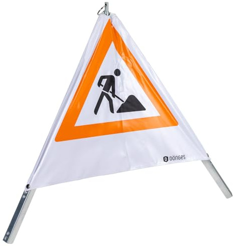 Dönges Faltsignal Warnpyramide Warndreieck Baustellenschild 70 cm Tagesleuchtfarbe 3x Symbol Baustelle, witterungsbeständig, schmutzunempfindlich, langlebig, standsicher, 3,3 kg