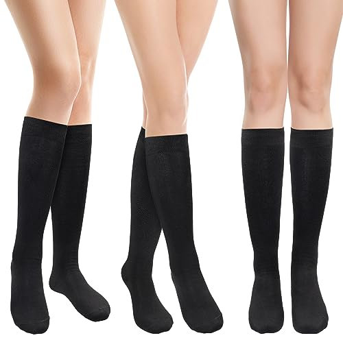 Kiiwah 2 Paia Calzini Alti Fino al Ginocchio da Donna in Cotone, Calzini Lunghi Donna, Calzini Gambaletti di Coscia Retro Casual Socks(Nero)