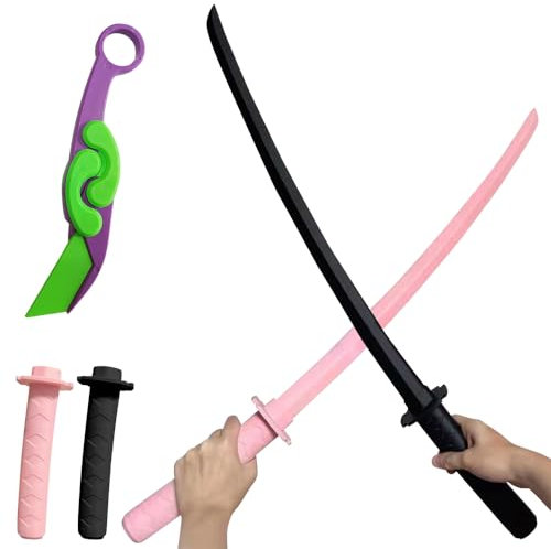 2 Pieces 3D Printed Gravity Retractable Samurai Sword Model Toys, 1 Piece Small Carrot Fidget Knife Toy, Plastic Telescopic Katana Sword Toy Fidget Knife Toy, Funny Sword Toys for Friends Lovers Kids