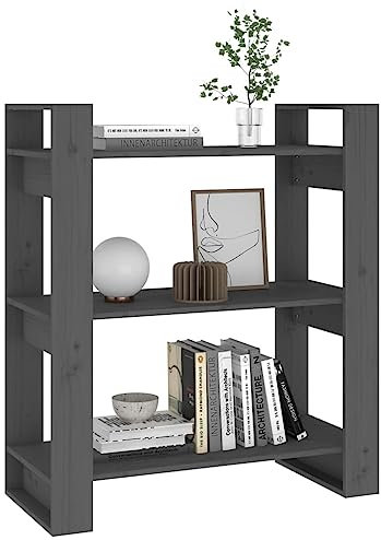 Natulvd Narrow Bookshelf, 80 cm Wooden Open Bookcase, Free Standing Storage Rack, Book Cabinet Room Divider Display Stand for Home and Office - Grey - 3 Tier