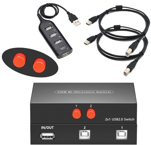 Switch KVM USB 2.0 USB 2 Ingressi 2 Uscite, Switch USB migliorato con 2 cavi USB 2.0 ad alta velocità, per stampante, mouse, chiavetta USB, tastiera e disco rigido