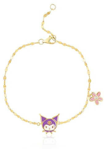 Hello Kitty Sanrio Womens Kuromi Bracelet 6.5+1 Official License, 14kt Gold Flash-Plated Sterling Silver Bracelet