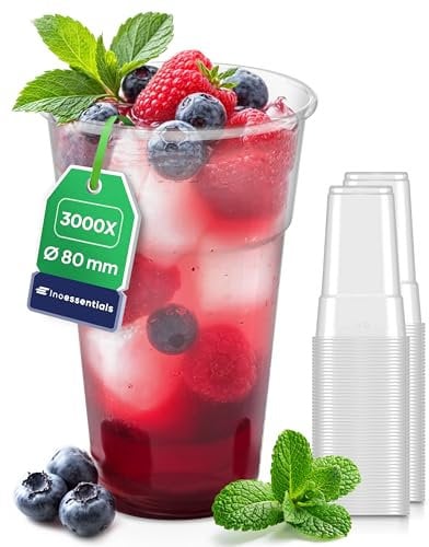 Inoverse 3000 Stück Plastikbecher Trinkbecher, 0,3 L Transparent Ausschankbecher, Partybecher Kunststoff, Plastik Becher, Partygeschirr, Bierbecher, Wasserbecher