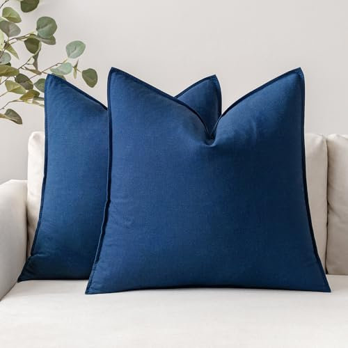 MIULEE Kissenbezug Kissenhülle Dekokissen Leinen Baumwolle Dekorative Kissenbezüge Waschbar Sofakissen mit Verstecktem Reißverschluss für Wohnzimmer Schlafzimmer Sofa 2er Set 50x50 cm Dunkelblau