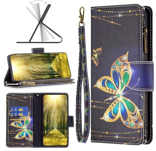 Beajew Hülle für Huawei Y6p Handyhülle, Klapphülle Case Leder Handytasche Klappbar Tasche Bunt Muster Motiv Kartenfach Handy Hülle Flip Schutzhülle-Großer Schmetterling