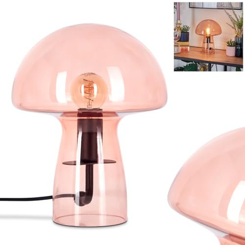 Tischleuchte Almagre, Tischlampe aus Metall/Glas in Schwarz/Rosa, Leuchte im modernen Vintage/Retro-Design mit Schirm aus Glas (Ø 18 cm) u. An/-Auschalter am Kabel, 1 x E14, ohne Leuchtmittel