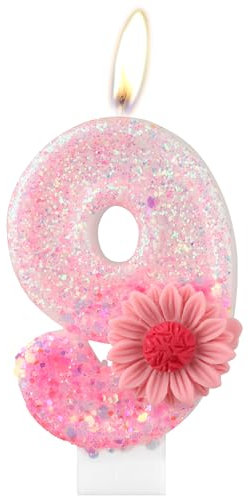 mciskin Daisy 9th Birthday Candles,Pink Number 9 Candles for Cake,Girls 9th Birthday Decorations,Pink Candle Flower Cake Toppers for Daisy Themed Birthday Party Decorations, Baby Showers Supplies