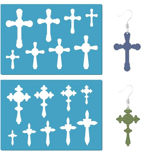 GORGECRAFT 2 Stil Kreuz-Ohrring-Herstellungsschablone Lederschmuck-Formvorlage Wiederverwendbare Christus-Schablonen Aus Kunststoff Vorlagen Für Ohrringe Schmuckherstellung DIY-Basteln Malen 13x9 cm