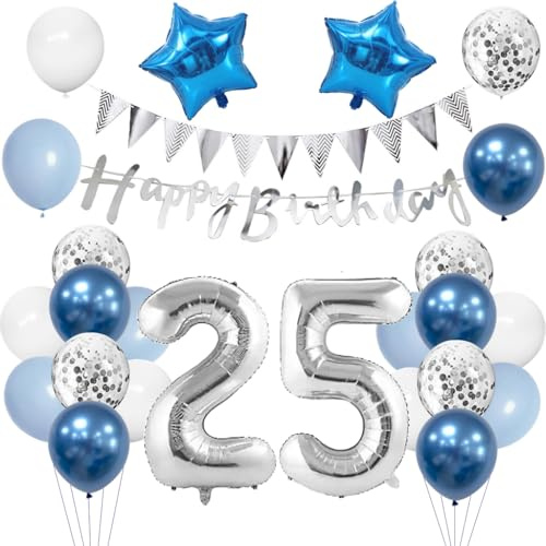 Anlgdi Geburtstagsdeko 25 Jahr Mann, Luftballon 25. Geburtstag Männer Deko, Blau Tortendeko Geburtstags 25 Jahre, Deko 25. Geburtstags Frauen, Folienballon 25 Geburtstag Männer Dekoration