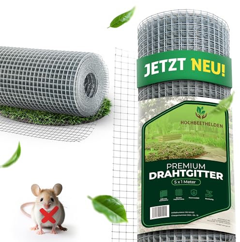 HOCHBEETHELDEN Wühlmausgitter für Hochbeete aus rostfreien feuerverzinkten feinmaschigen Drahtgitter |5 x 1 m| Hasendraht mit 6,3 mm Maschenweite | Kaninchendraht aus 0,55 mm Drahtgeflecht