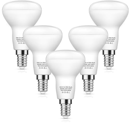 EvaStary Ampoule Spot LED E14 R50 Blanc Chaud 3000K, 5W Équivalent Halogène 40W, Ampoules LED Réflecteur R50, Culot E14 Lumière 120 Degrés, Non Dimmable, Lot de 5