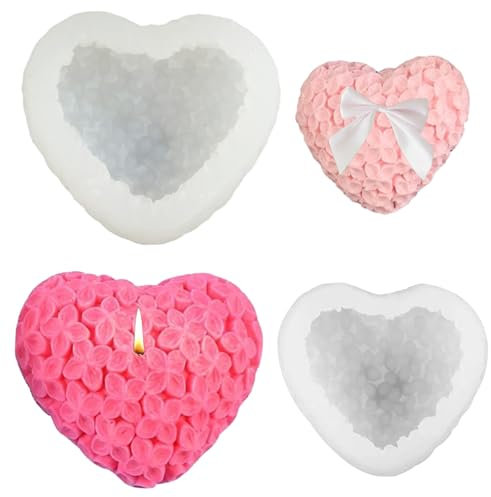 2 Stück Silikonform Herz mit Blumen Kerzenformen zum Gießen Herz Silikon Seifenform 3D Liebe Silikonform Kerzen Herz Epoxidharz Formen Herz Gießformen Blumen Kerzengießformen Herzform Dekoration