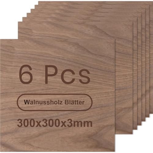 ROWOOD Hojas de Contrachapado de Nogal 6PCS 300x300x3mmTablero de Contrachapado para Grabado Láser Corte Pintura Artesanía en Madera