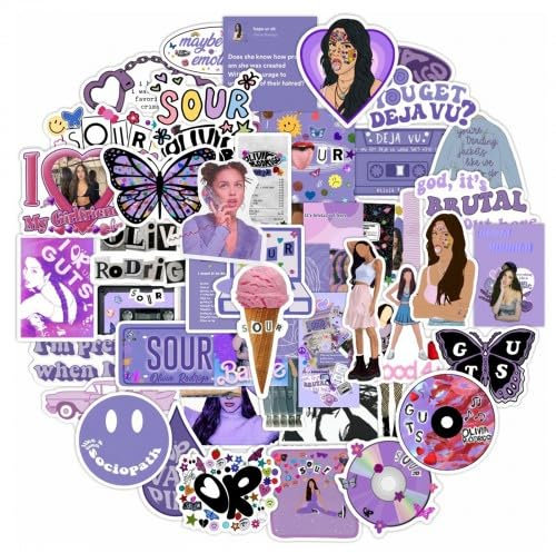 50Pcs Stickers, Pop Singer Stickers, Waterproof Stickers, Music Stickers, Purple Stickers, Scrapbook Stickers, for Water Bottles, Book, Skateboard, Laptop, Guitar, Suitcase, Helmet, Luggage, DIY