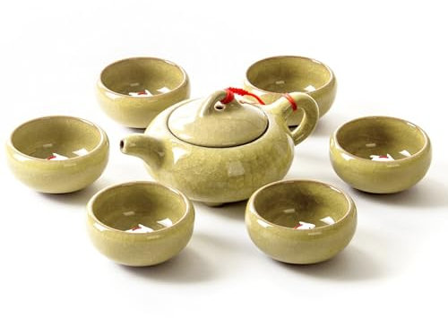 Magnifique service à thé en porcelaine Koi,Teiera in porcellana fatta a mano e 6 tazze da tè set amanti del tè,Servizio da tè cinese (jaune clair)